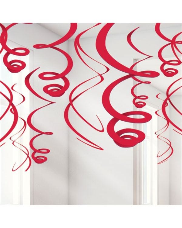 Red Hanging Swirls Decoration - 55cm (12pk)