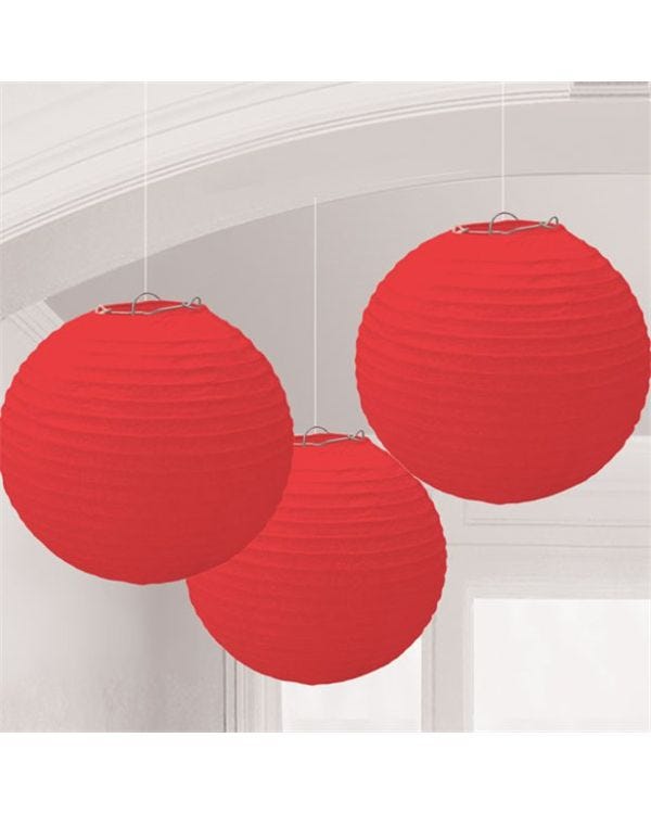 Red Paper Lantern Decorations - 24cm (3pk)