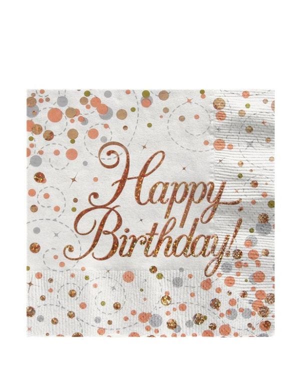 Sparking Fizz Happy Birthday Napkin - 33cm x 33cm (16pk)