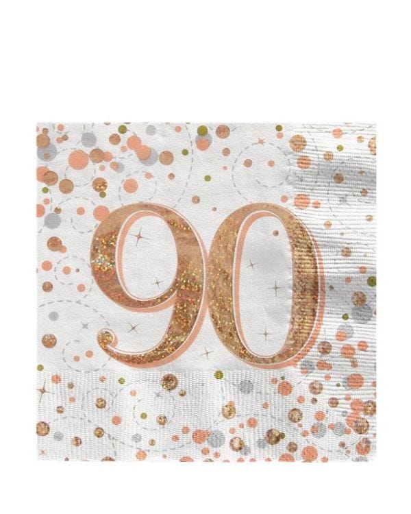 Sparking Fizz Gold Happy 90th Birthday Napkins - 33cm (16pk)