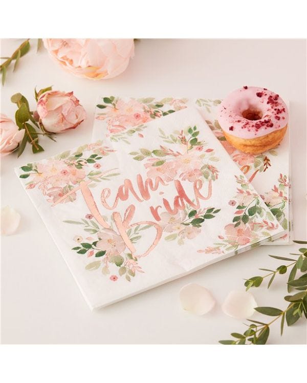Floral Hen Party &#039;Team Bride&#039; Paper Napkins - 33cm (16pk)