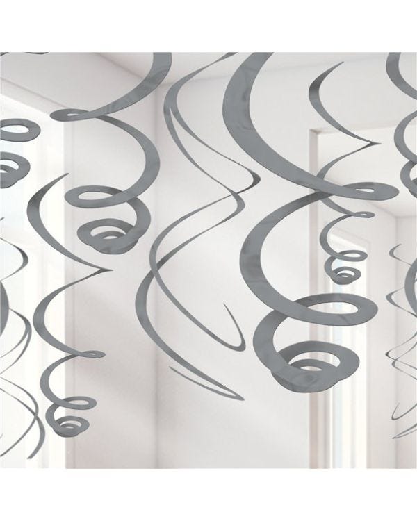 Silver Hanging Swirls Decoration - 55cm (12pk)