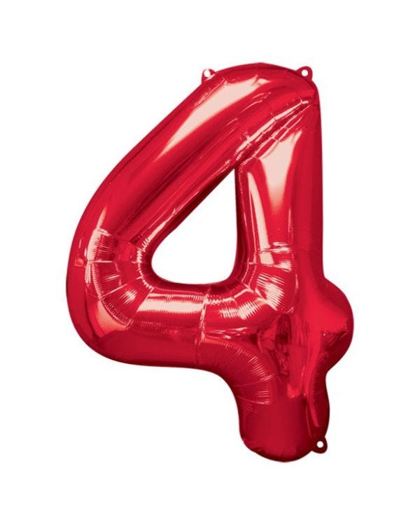 Number 4 Red Foil Balloon - 34&quot;