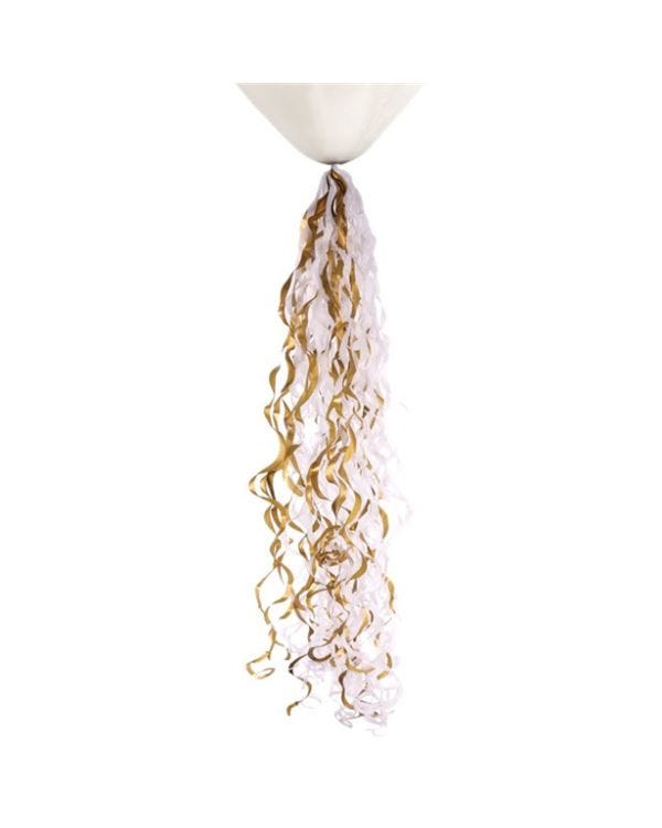 Metallic Gold &amp; White Tissue Paper Balloon Tail - 75cm