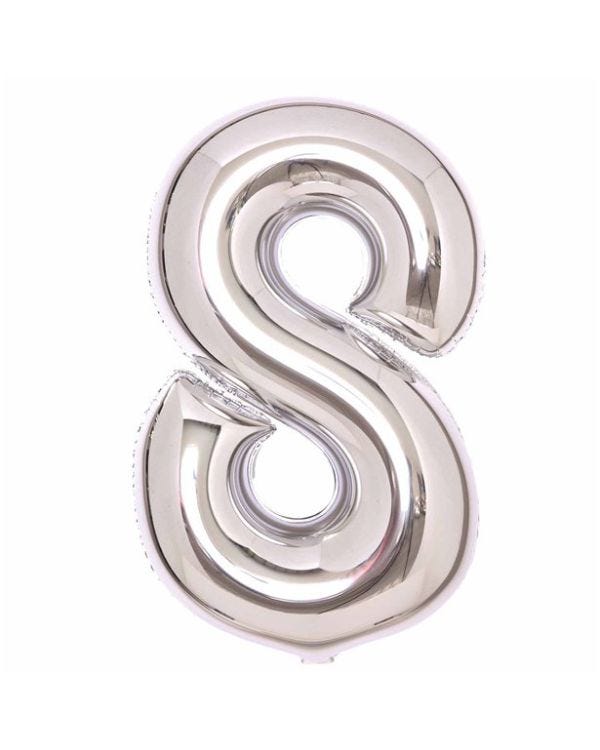 Number 8 Silver Foil Balloon - 34&quot;