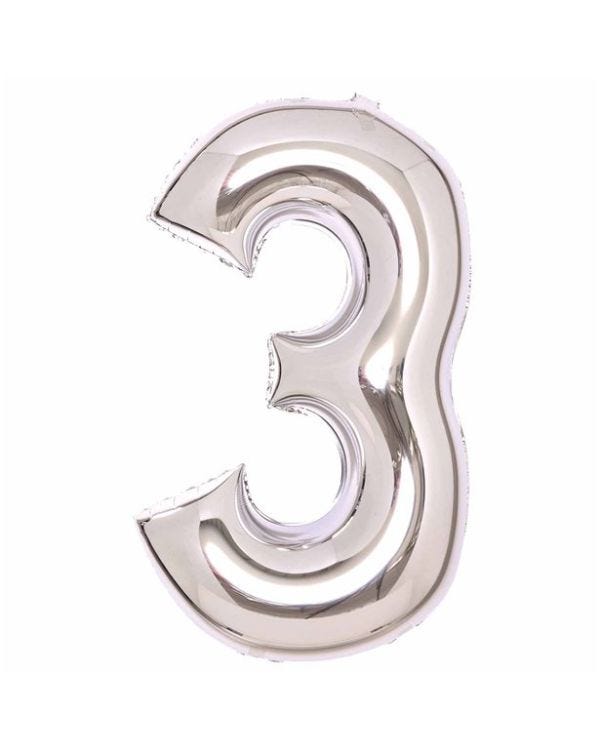 Number 3 Silver Foil Balloon - 34&quot;