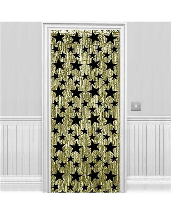 Gold with Black Stars Metallic Foil Curtain - 2.4m