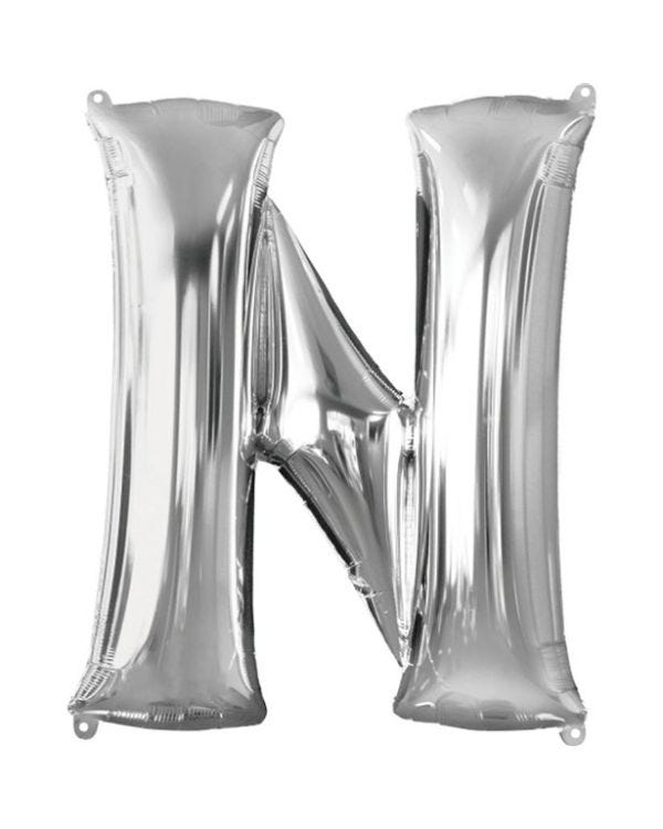 Silver Letter N Balloon - 16&quot; Foil
