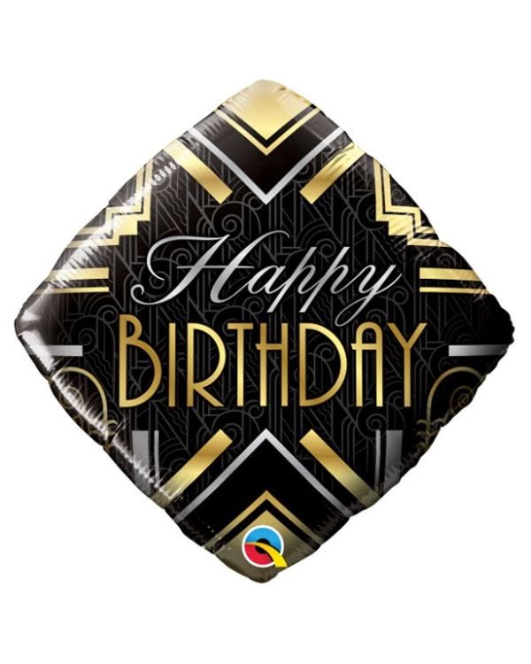 Happy Birthday&#039; Art Deco Balloon - 18&quot; Foil