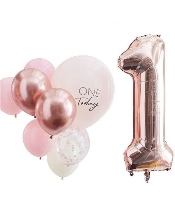 Pink &amp; Rose Gold 1 Today Balloon Bundle