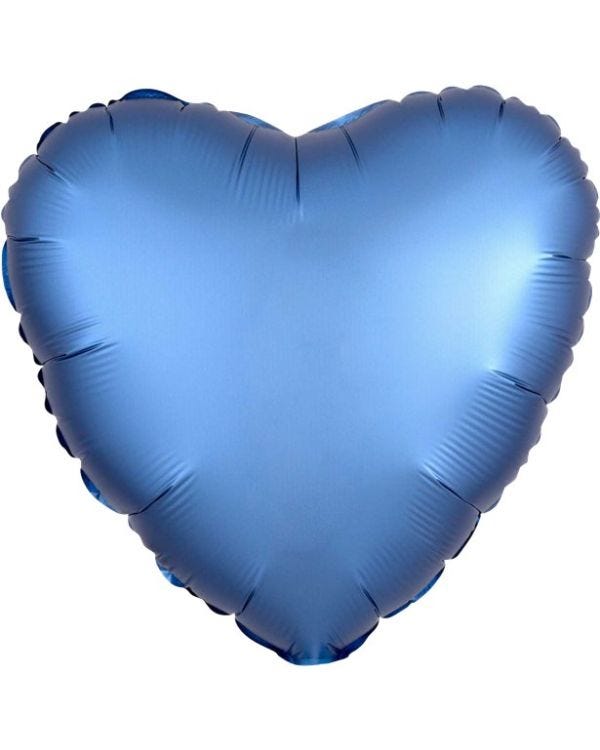 Azure Satin Luxe Heart Foil Balloon - 18&quot;