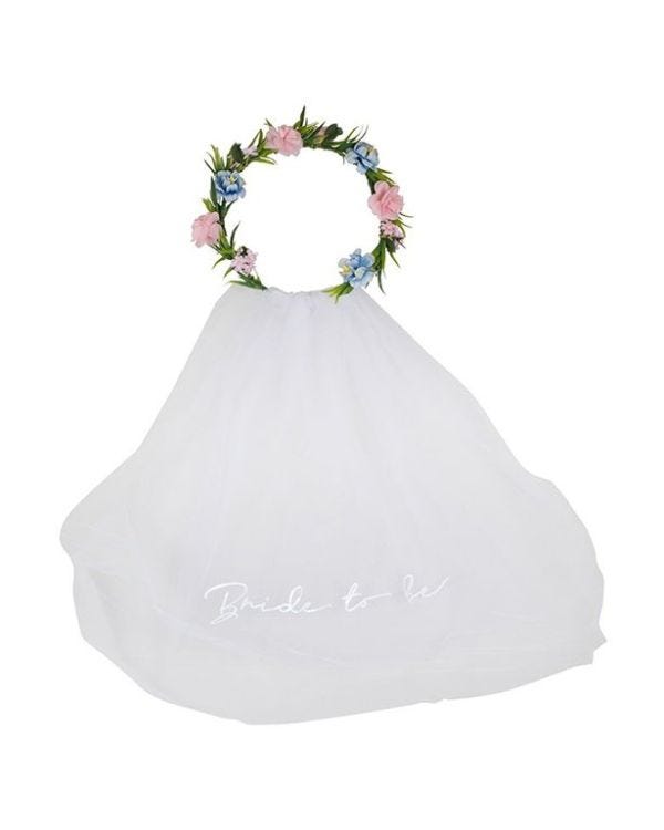 Bride To Be Veil With Floral Crown
