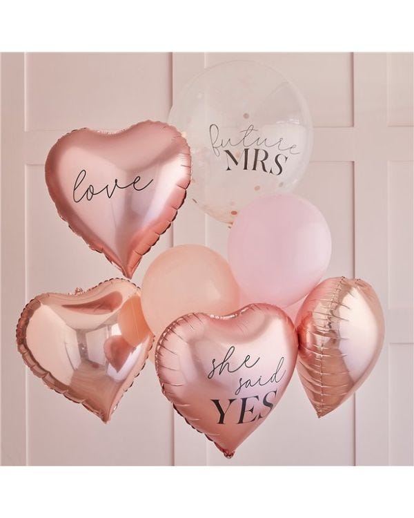 Hen Party Rose Gold &amp; Pink Foil Balloon Bouquet (9pk)