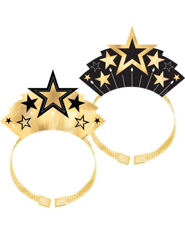 Black &amp; Gold Star Tiaras (8pk)