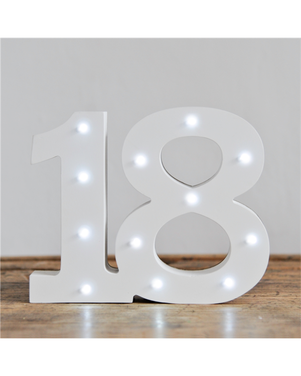 White LED Number 18 Light - 16cm