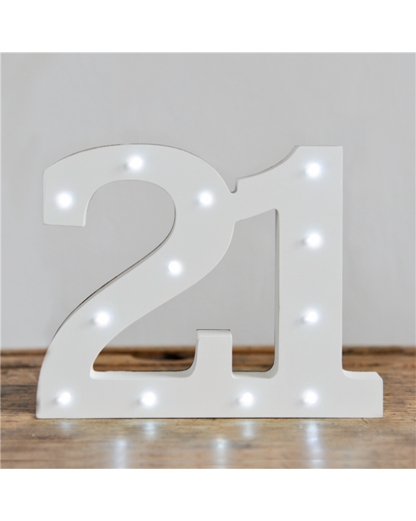 White LED Number 21 Light - 16cm