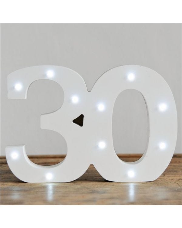White LED Number 30 Light - 16cm