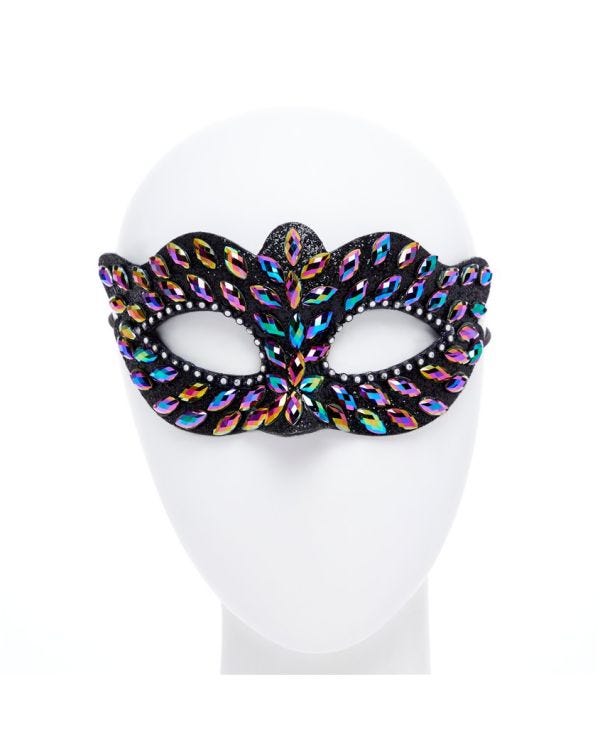 Black Masquerade Mask with Gems &amp; Rhinestones
