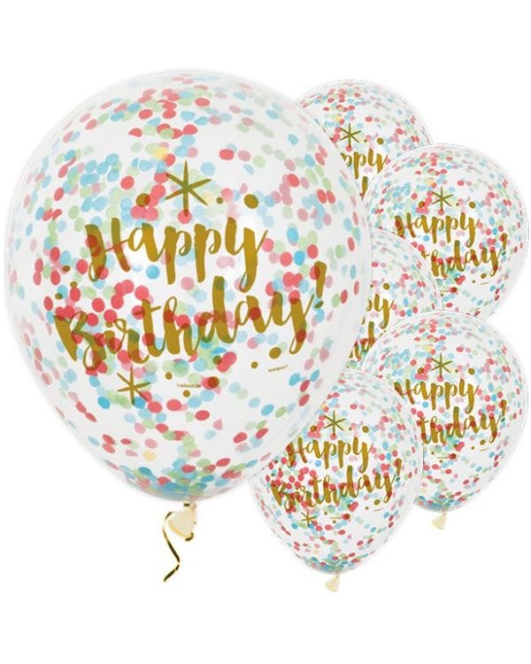 Happy Birthday Gold Glitz Confetti Balloons - 12&quot; Latex (6pk)
