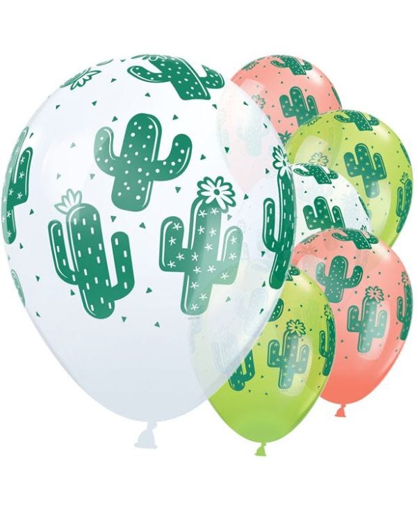 Cactus Balloons - White, Coral &amp; Lime Green - 11&quot; Latex (25pk)