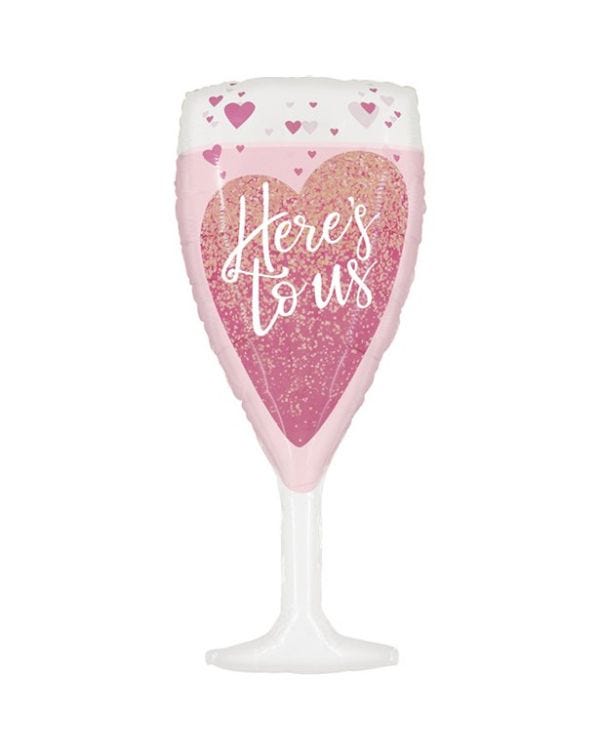 Here&#039;s To Us Pink Champagne Glass Balloon - 37&quot; Foil