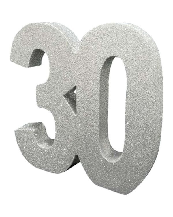 Age 30 Silver Glitter Table Decoration - 20cm