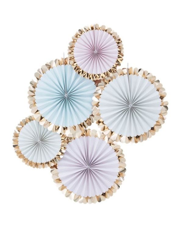 Pick &amp; Mix Pastel Gold Foiled Pastel Fan Decorations - 38cm (5pk)
