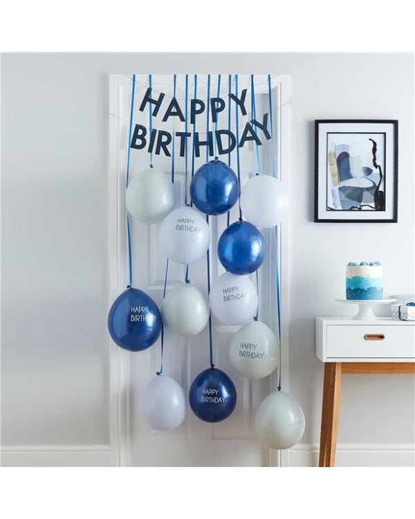Mix It Up Blue Happy Birthday Balloon Door Kit