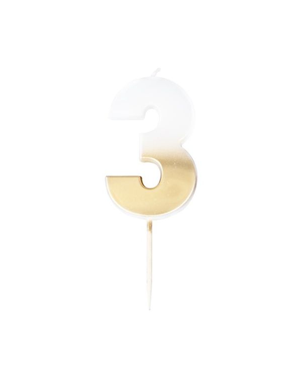 Gold Ombre Number 3 Candle - 5cm