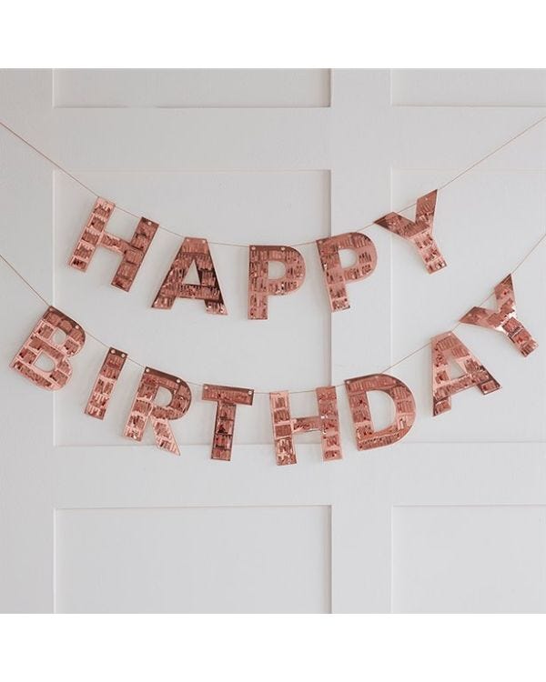 Happy Birthday Rose Gold Fringe Bunting