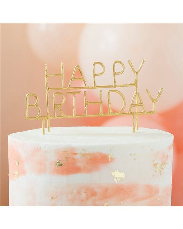Gold Happy Birthday Cake Topper Sparkler