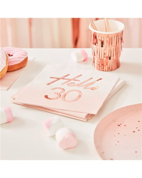 Hello 30 Rose Gold Foil Napkins - 33cm (16pk)