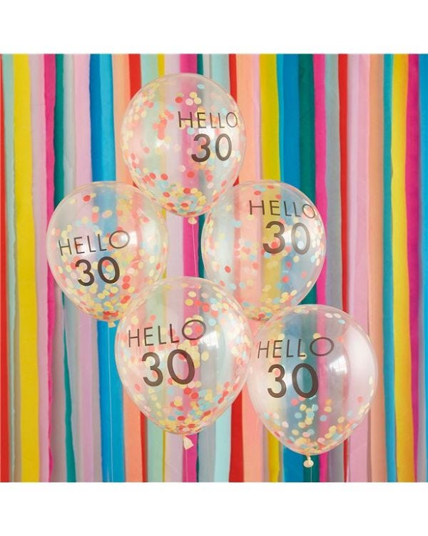 Hello 30 Mix It Up Brights Confetti Latex Balloons - 12&quot; (5pk)