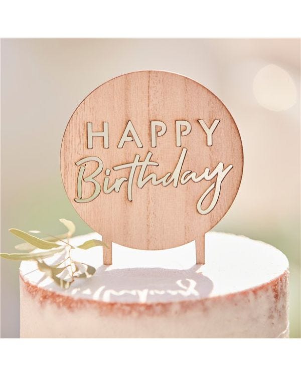 Wooden Happy Birthday Cake Topper