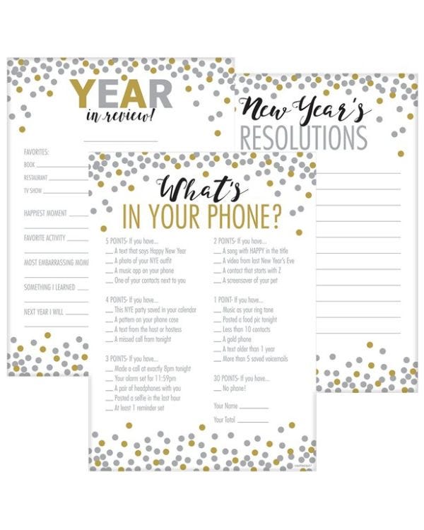 New Year&#039;s Eve Party Games Sheets (60pk)