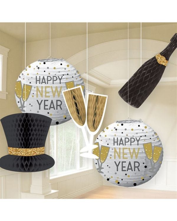 New Year&#039;s Eve Lanterns &amp; Honeycomb Decorations (5pk)