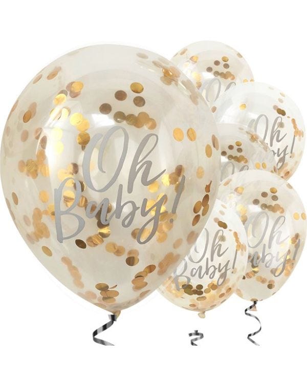 Oh Baby!&#039; Gold Confetti Latex Balloons - 12&quot; (5pk)