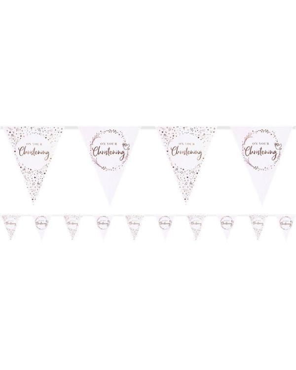 On Your Christening Pink Paper Bunting - 3.7m