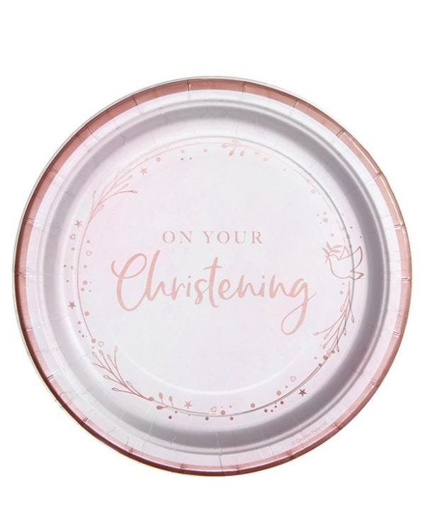 On Your Christening Pink Paper Plates - 23cm (8pk)
