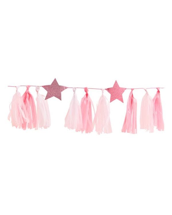 Pamper Party Pink Glitter Star Tassel Garland - 2m