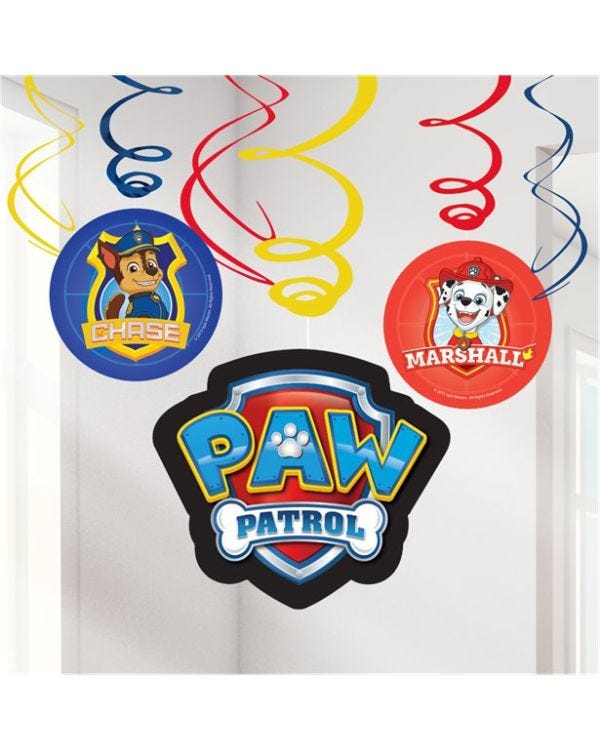 Paw Patrol Swirl Decorations - 60cm (6pk)