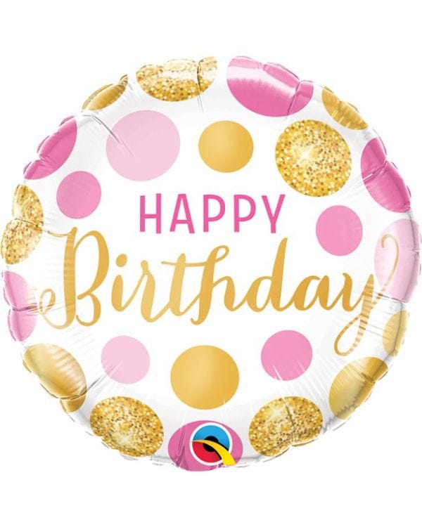 Happy Birthday Pink Gold Dots Balloon - 18&quot; Foil