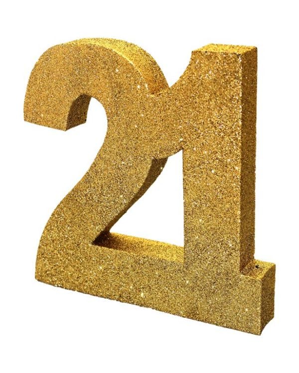 Age 21 Gold Glitter Table Decoration - 20cm