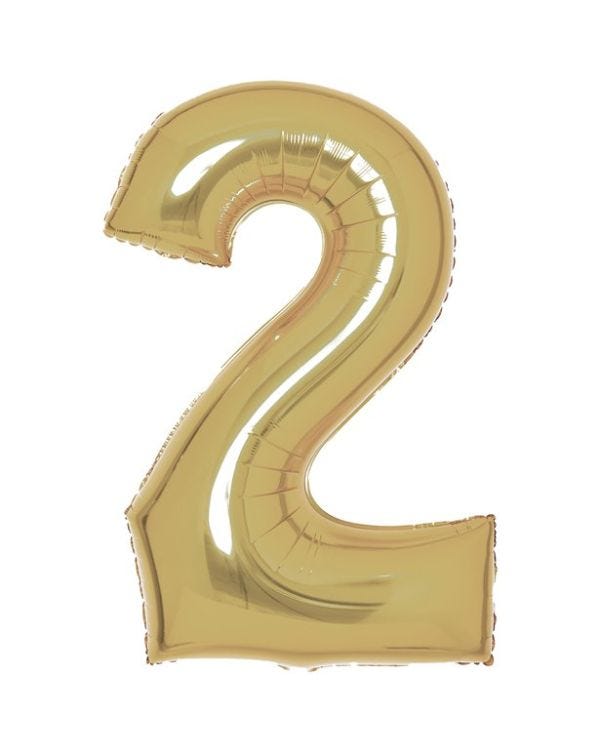Number 2 White Gold Foil Balloon - 34&quot;