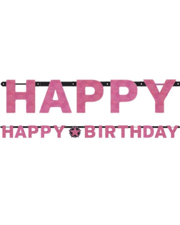 Pink &#039;Happy Birthday&#039; Holographic Paper Letter Banner - 2.1m
