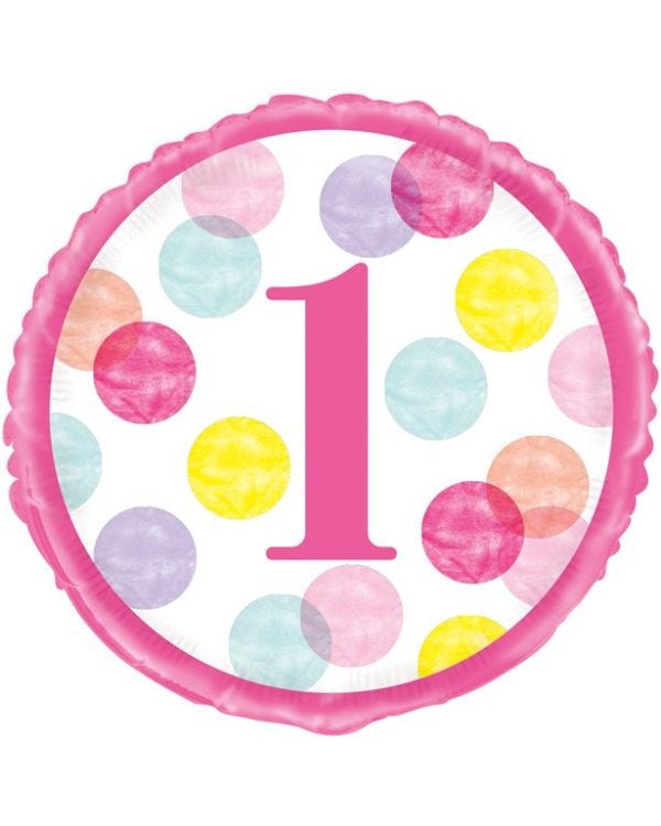Pink Dots 1st Birthday Foil Balloon - 18&quot;