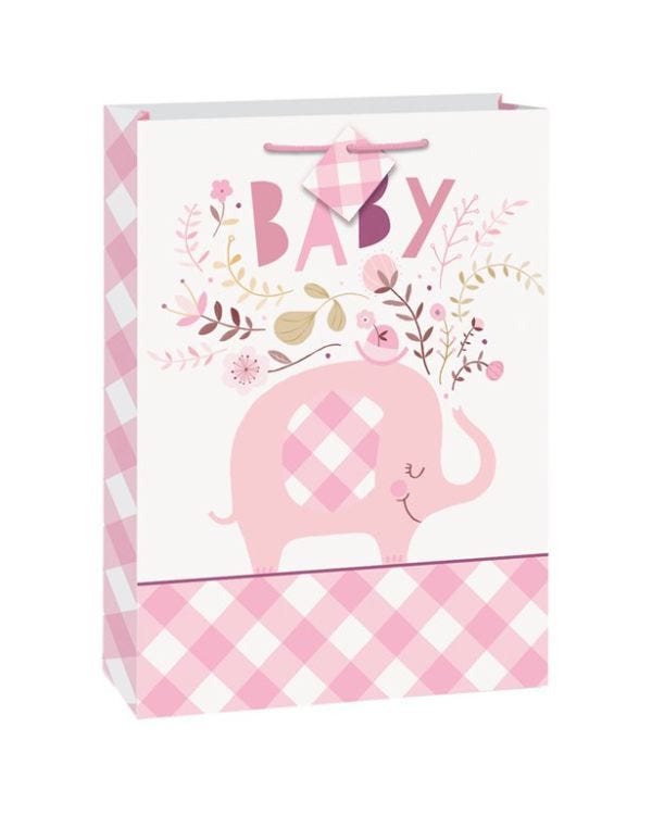 Pink Floral Elephant Jumbo Gift Bag 32cm x 27cm