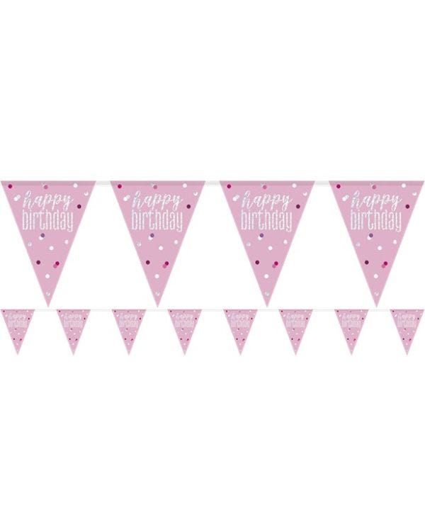 Pink &#039;Happy Birthday&#039; Plastic Bunting - 2.75m