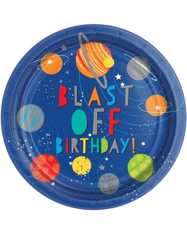 Blast Off Birthday Party Plates - 23cm (8pk)