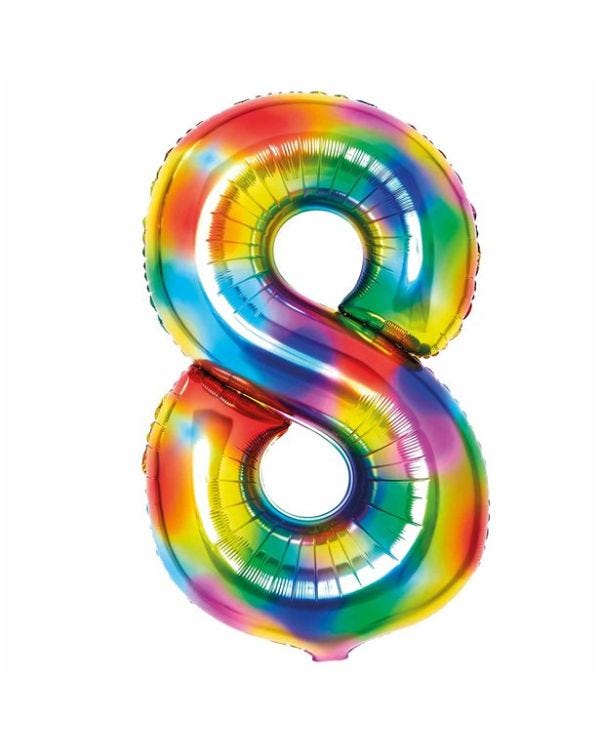 Number 8 Rainbow Foil Balloon - 34&quot;